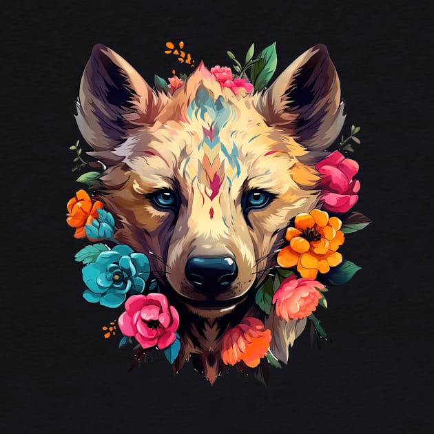 Hyena Colorful Floral Illustration by Ross Holbrook